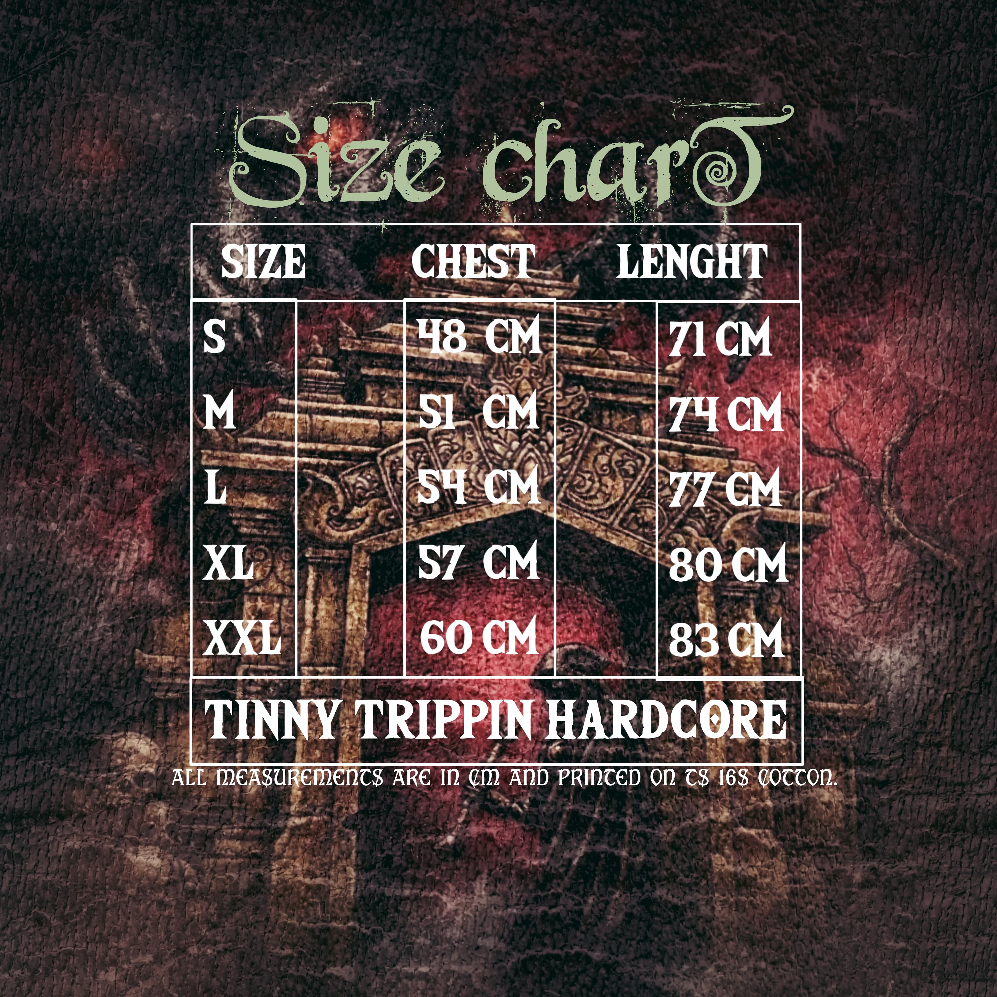 Attached to Decay Tee Size Chart